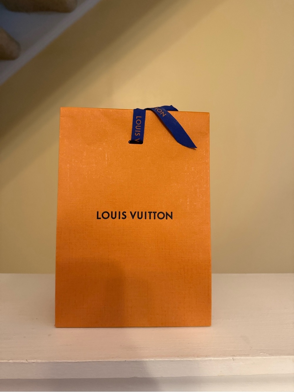 X-Small Louis Vuitton Orange Gift Bag with Blue Ribbon Accent